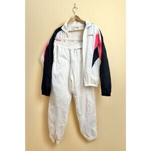 Vintage Nike Track Suit Two Piece Men Medium 80s 90s Black Pink Neon White Black